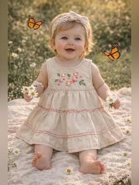 Vintage Please Mum Embroidered Tiered Sundress 6-12M Cottagecore Floral